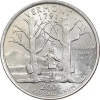 سکه کوارتر دلار 2001D ایالتی - ورمونت - MS63 - آمریکا