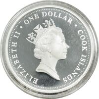 مدال 1 دلار لیف اریکسون با اژدها 2005 - الیزابت دوم - PF70 - جزایر کوک