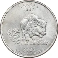 سکه کوارتر دلار 2005D ایالتی - کانزاس - AU58 - آمریکا
