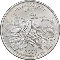 سکه کوارتر دلار 2002D ایالتی - میسیسیپی - AU58 - آمریکا