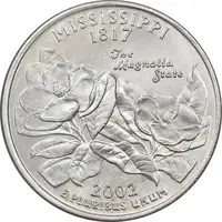 سکه کوارتر دلار 2002D ایالتی - میسیسیپی - AU58 - آمریکا