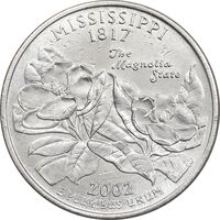 سکه کوارتر دلار 2002D ایالتی - میسیسیپی - AU55 - آمریکا