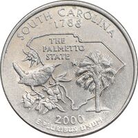 سکه کوارتر دلار 2000D ایالتی - کارولینای جنوبی - AU58 - آمریکا