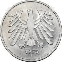 سکه 5 مارک 1975F جمهوری فدرال - MS62 - آلمان