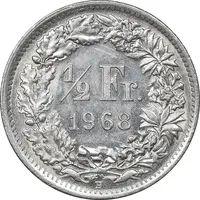 سکه 1/2 فرانک 1968 دولت فدرال - MS62 - سوئیس