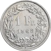 سکه 1 فرانک 1968 دولت فدرال - AU58 - سوئیس