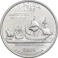 سکه کوارتر دلار 2000D ایالتی - ویرجینیا - AU55 - آمریکا