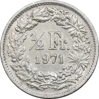 سکه 1/2 فرانک 1971 دولت فدرال - AU50 - سوئیس