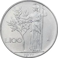 سکه 100 لیره 1971 جمهوری - AU50 - ایتالیا