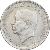 سکه 5 کرون 1972 گوستاو ششم - AU50 - سوئد