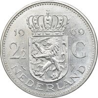 سکه 1/2-2 گلدن 1969 یولیانا - AU58 - هلند