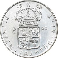سکه 2 کرون 1963 گوستاو ششم - AU58 - سوئد