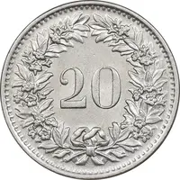 سکه 20 راپن 1970 دولت فدرال - MS62 - سوئیس