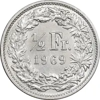 سکه 1/2 فرانک 1969 دولت فدرال - MS62 - سوئیس