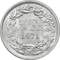 سکه 1/2 فرانک 1971 دولت فدرال - MS62 - سوئیس
