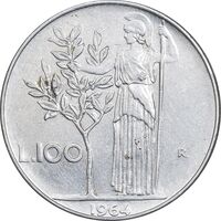 سکه 100 لیره 1964 جمهوری - EF45 - ایتالیا