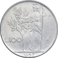 سکه 100 لیره 1957 جمهوری - EF45 - ایتالیا