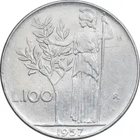 سکه 100 لیره 1957 جمهوری - EF45 - ایتالیا