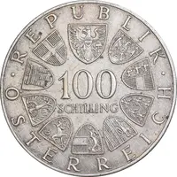 سکه 100 شیلینگ 1975 جمهوری دوم - یوهان اشتراوس - EF45 - اتریش