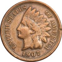 سکه 1 سنت 1907 سرخپوستی - EF45 - آمریکا