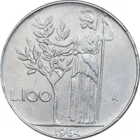 سکه 100 لیره 1964 جمهوری - EF45 - ایتالیا