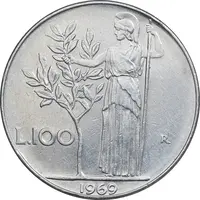 سکه 100 لیره 1969 جمهوری - EF45 - ایتالیا