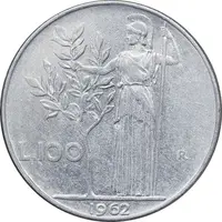 سکه 100 لیره 1962 جمهوری - EF45 - ایتالیا