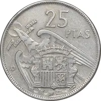 سکه 25 پزتا (59)1957 فرانسیسکو فرانکو - EF45 - اسپانیا