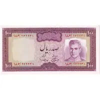 اسکناس 100 ریال (آموزگار - سمیعی) نوشته سیاه - تک - UNC62 - محمد رضا شاه