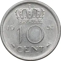 سکه 10 سنت 1957 یولیانا - MS61 - هلند