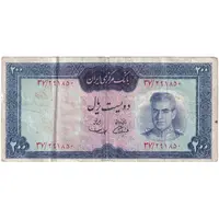 اسکناس 200 ریال (آموزگار - سمیعی) نوشته قرمز - تک - VF30 - محمد رضا شاه