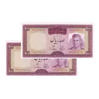 اسکناس 100 ریال (آموزگار - سمیعی) نوشته قرمز - جفت - UNC63 - محمد رضا شاه