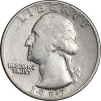 سکه کوارتر دلار 1967 واشنگتن - EF45 - آمریکا