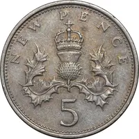 سکه 5 نیو پنس 1971 الیزابت دوم - EF45 - انگلستان