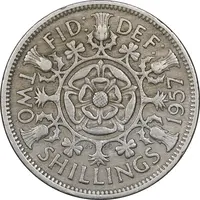 سکه 2 شیلینگ 1957 الیزابت دوم - VF35 - انگلستان