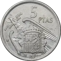 سکه 5 پزتا (72)1957 فرانسیسکو فرانکو - AU50 - اسپانیا