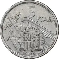 سکه 5 پزتا (75)1957 فرانسیسکو فرانکو - AU50 - اسپانیا