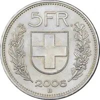 سکه 5 فرانک 2006B دولت فدرال - AU58 - سوئیس