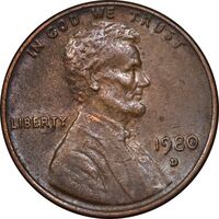 سکه 1 سنت 1980D لینکلن - EF45 - آمریکا