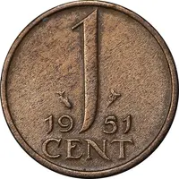 سکه 1 سنت 1951 یولیانا - EF45 - هلند