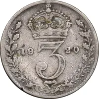سکه 3 پنس 1920 جرج پنجم - VF35 - انگلستان