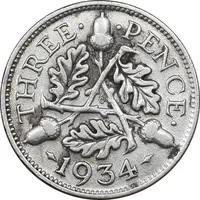 سکه 3 پنس 1934 جرج پنجم - EF45 - انگلستان
