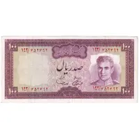 اسکناس 100 ریال (آموزگار - سمیعی) نوشته سیاه - تک - EF45 - محمد رضا شاه