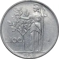 سکه 100 لیره 1965 جمهوری - EF45 - ایتالیا