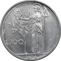 سکه 100 لیره 1972 جمهوری - AU58 - ایتالیا