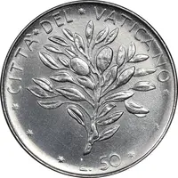 سکه 50 لیره 1973 پاپ پل ششم - MS62 - واتیکان