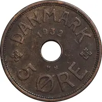سکه 5 اوره 1932 کریستیان دهم - EF45 - دانمارک