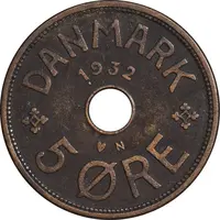سکه 5 اوره 1932 کریستیان دهم - EF45 - دانمارک