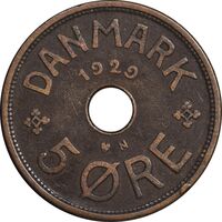 سکه 5 اوره 1929 کریستیان دهم - EF45 - دانمارک