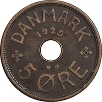 سکه 5 اوره 1929 کریستیان دهم - EF45 - دانمارک